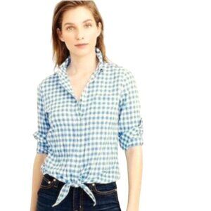 J.Crew NWT Blue White Check Tie Front Button Down Blouse Size 8